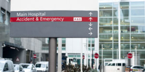 VA hospital with sign to the entrance.