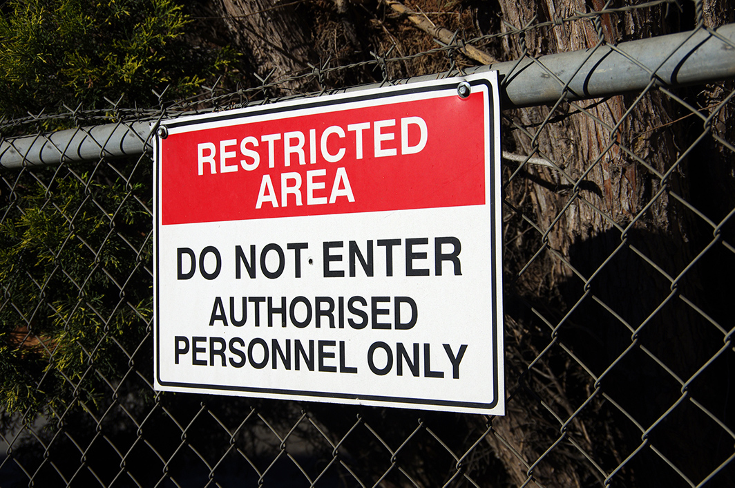 Restricted area sign outside VA hospital